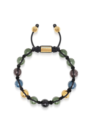 Nialaya Men's Beaded Bracelet Men's Beaded Bracelet with Multicolored Ceramic & Gold Balls Men's Beaded Bracelet with Multicolored Ceramic & Gold Balls